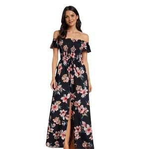 Windsor Black Floral Off-Shoulder Maxi Dress – M